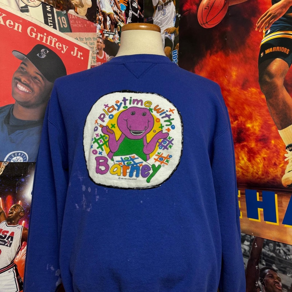Vintage 90s Barney Crewneck Sweatshirt Playtime With Barney Russell Sz Large